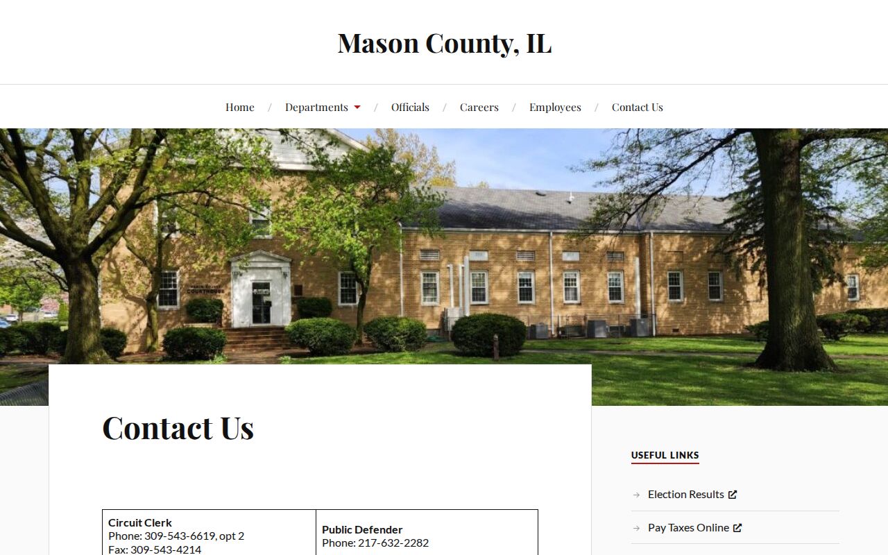 Mason County official contact page used in place of a public jail roster