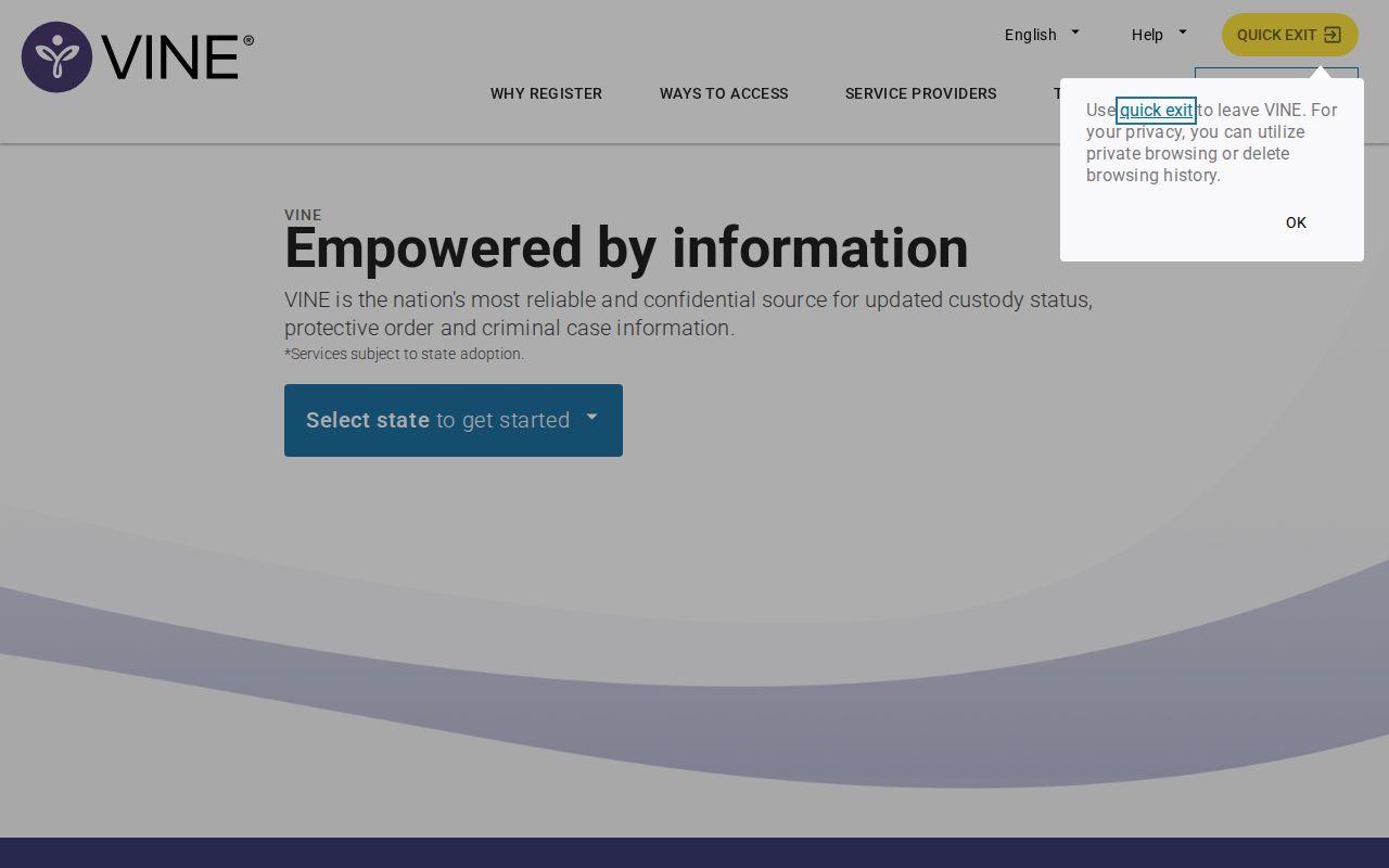 VINELink Mason County custody alert registration screen